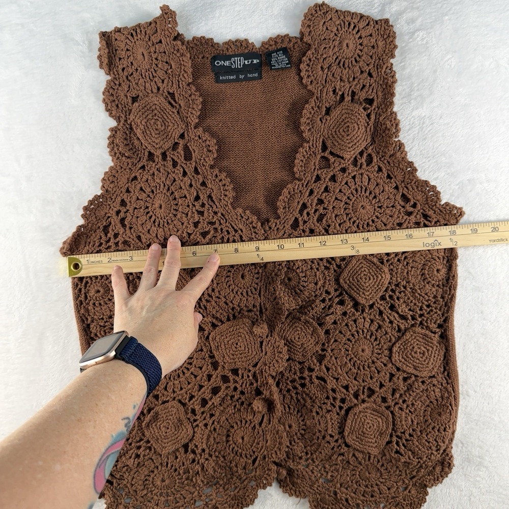 Vintage Hand Knitted OS Crochet Vest Boho‎ Cottage 90s Y2K Brown Earthy Hippie - Picture 8 of 10